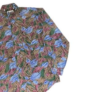 Vintage 90s 100% Silk Mens Button Down Abstract Print Shirt